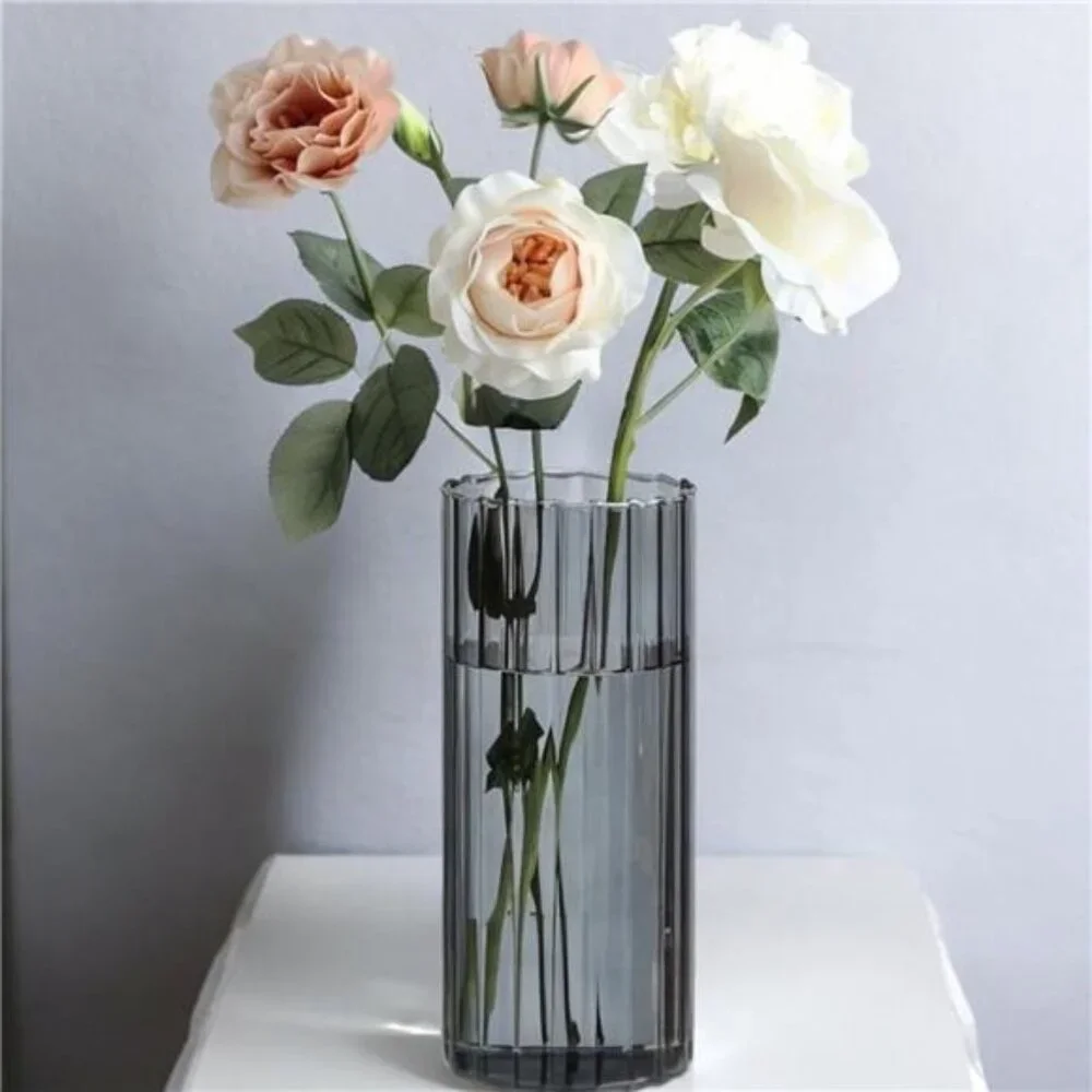 NEW West Elm XL Colored Glass Boho Ribbed Cylinder Flower Vase Planter Decor 8
